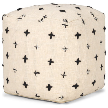 Saanvi Wool With Cream and Black Stitched Cross Patterned Pouf