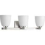 Progress Lighting - Fleet 3-Light Bath Light, Brushed Nickel - The three-light bath fixture emulates European faucet designs. Fleet is compromised of a distinct die cast arm and cup and highlighted by etched opal glass.