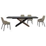 Armen Living - Milena Shilo 5 Piece Extendable Dining Set With Taupe Gray Faux Leather Chairs - Bring friends and family together in a stylish fashion with the Milena Shilo 5 Piece Extendable Dining Set with Faux Leather Chairs. This 5 piece dining set includes 1 extendable Milena dining table and 4 Shilo faux leather swivel dining chairs. The refined and shapely silhouette of the kitchen chair is updated with stunning details to amp up the style of your home. The back and arms showcase clean lines and sleek curves to attain a sophisticated appeal. A stunning channel stitch detail on the arms adds charm and character to our modern dining chair. It is perched upon slender black metallic legs to serve as a welcoming and chic addition. The dining table chair includes a high back that elegantly swoops down to hug the back. Finished off with a generously cushioned seat, the dining room chair offers exceptional comfort and support. It can bring style and comfort anywhere from your kitchen, lounge, dining area, or home office. The Shilo accent chair also includes a 180 - degree swivel function enabling you to enjoy your meals and conversations to the fullest. It is upholstered in UV and stain-resistant faux leather which does not crack or fade easily to provide easy care and maintenance. With clean lines and dramatic construction, our long dining table serves as a stunning focal point. Its linear, rectangular tabletop is crafted from sintered shadow stone for a versatile and sophisticated appeal. A durable yet elegant alternative to quartz, this tabletop is resistant to etching, scratches, burns, and stains. It is perched upon a cross-shaped base to capture the eye. The chunky wooden leg is covered in walnut veneer, creating a visual contrast with the airy black wooden frame. Our chic and stylish dining table can easily extend to comfortably seat up to six to eight individuals. Available in 5 or 7 piece set configurations, this beautiful 5 piece extendable dining set features a shadow stone, walnut and black wood veneer table and your choice of taupe gray or champagne faux leather chairs.