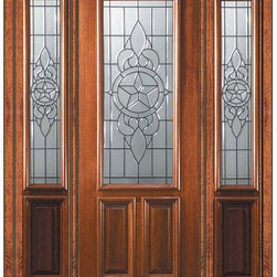 Prehung Sidelites Door 96 Mahogany Brazos 2 Panel 2/3 Lite Glass - Front Doors