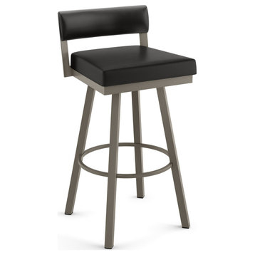 Amisco Travis Swivel Stool, Black Faux Leather/Gray Metal, Counter Height