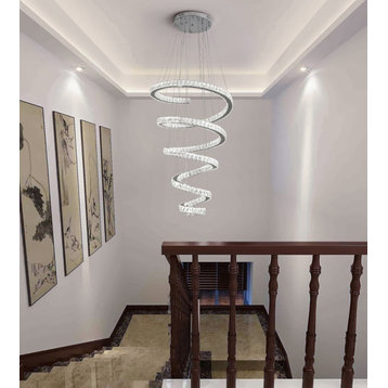 La Penne | Long Spiral Hanging Crystal Golden Chandelier, Silver, Dia19.7xh47.2", Warm Light, Non-Dimmable