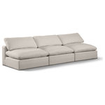 Meridian Furniture - Comfy Upholstered Modular Sofa, Beige, 3-Piece: 3 Armless Chair, Linen Textured Fabric - Give your space a whole new look with this beige Comfy linen textured fabric sofa. This handsome sofa fits nicely with other items in the Comfy collection and is a versatile seating option designed for adaptability, comfort and style. Wrapped in rich beige durable linen textured fabric upholstery, this sofa offers a plush embrace of overstuffed down feather cushions, carefully crafted to deliver the highest level of comfort. The perfect seat for creating an oasis for relaxation, this sofa has thick foam surrounding its frame for added support and coziness.