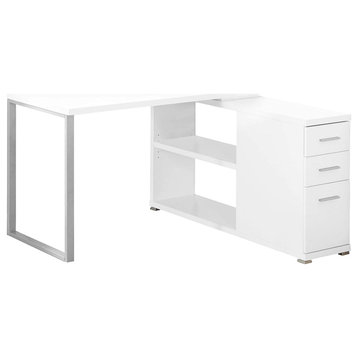 L-Shaped Desk, Spacious Worktop With Storage Drawers and Open Shelves, White