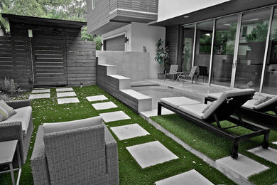This is an example of a small modern side yard xeriscape in Austin.