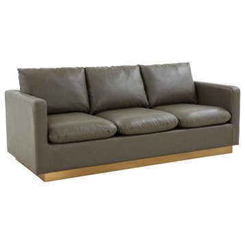 Leisuremod Nervo Modern Mid-Century Upholstered Leather Sofa, Gray