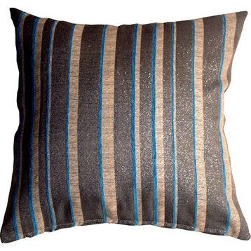 Pillow Decor - Glitter Stripes 20 x 20 Blue and Gray Throw Pillow