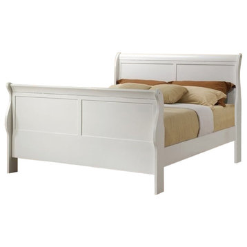 Bowery Hill Traditional Asian Hardwood Queen Sleigh Bed in White