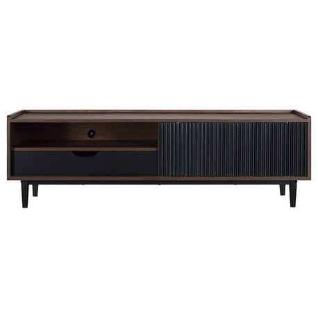 Duane 59.25 Modern Ribbed TV Stand, Dark Brown and Black