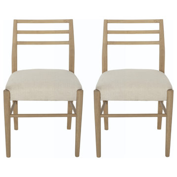 Felly Farmhouse Fabric Upholstered Wood Dining Chairs, Set of 2, Light Ash/Light Beige Tweed