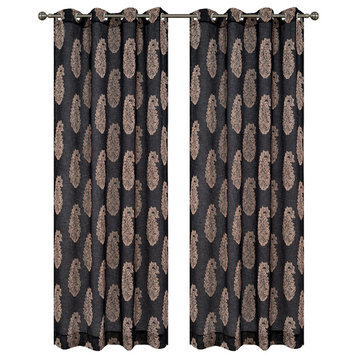 Paisley Drapery Curtain Panels with Grommets, Black