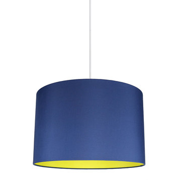 Marie Duo Color Shade Pendant, 10"x15.5", Navy Blue With Yellow Lining