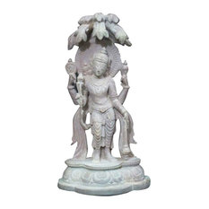 Mogul Interior - Yoga Decor Statue Standing Vishnu Sculpture Home Temple Puja Idol Gorara Stone - Decorative Objects and Figurines