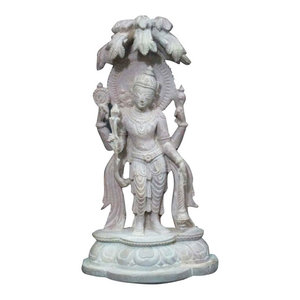 Mogul Interior - Yoga Decor Statue Standing Vishnu Sculpture Home Temple Puja Idol Gorara Stone - Decorative Objects And Figurines