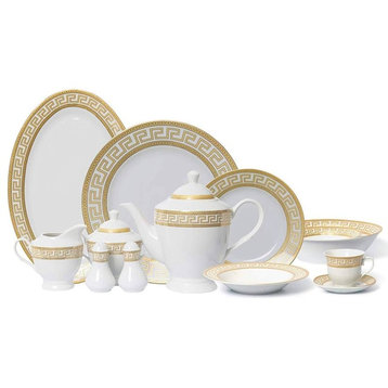 Royalty Porcelain 57-pc Banquet Dinnerware Set for 8, Fine Porcelain (Greek Key)