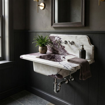 Calacatta Viola Marble Wall-Mount Sink with Curved Backsplash - 30"x16"x8" - Pol