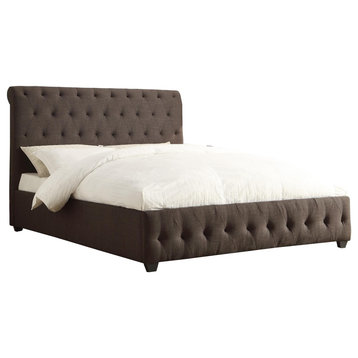 Beth Button Tufted Cal King Sleigh Bed, Dark Gray