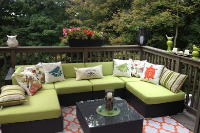 Mid-sized transitional backyard patio photo in Bridgeport with decking