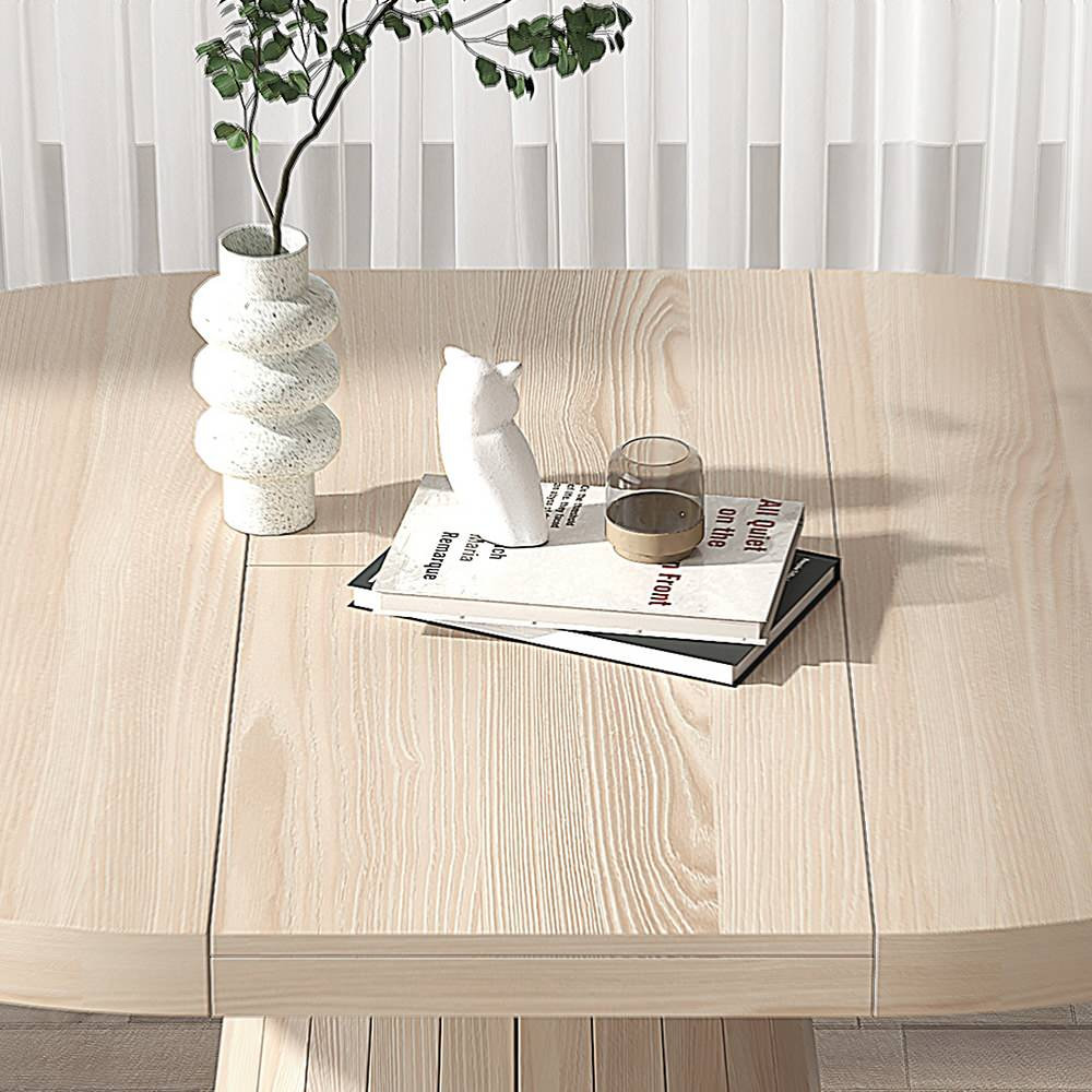 Japandi Extendable Dining Table 39"55" Whitewash 6Seater Oval&Round