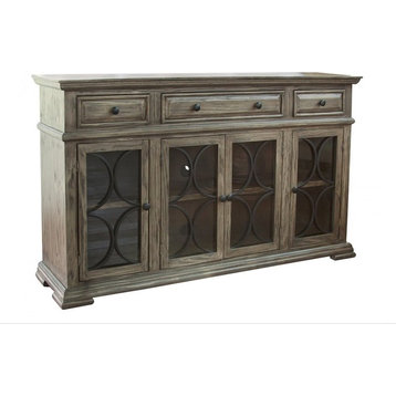 Keystone Rustic Solid Wood Sideboard/Media Console With 4-Doors 3-Drawers
