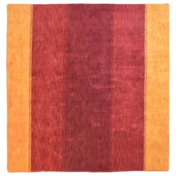 Hand Knotted Loom Wool Area Rug Contemporary Orange Red, [Square] 6'x6'