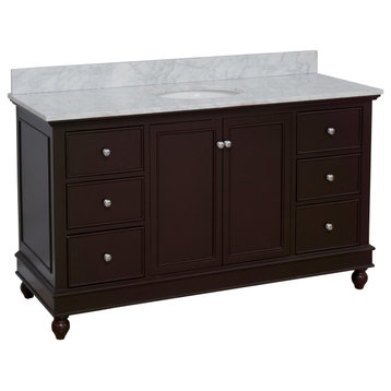 Bella 60" Bathroom Vanity, Chocolate, Carrara Marble, Single Vanity