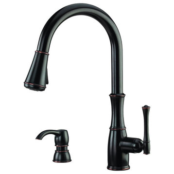 Classic Kitchen Faucet, High Arc Spout, Matching Soap Dispenser, Tuscan Bronze