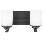 Sea Gull Lighting - Sea Gull Kemal 2 Light Wall/Bath, Midnight Black/Etched/White - The Sea Gull Collection Kemal two light vanity fixture in midnight black offers shadow-free lighting in your powder room, spa, or master bath room.