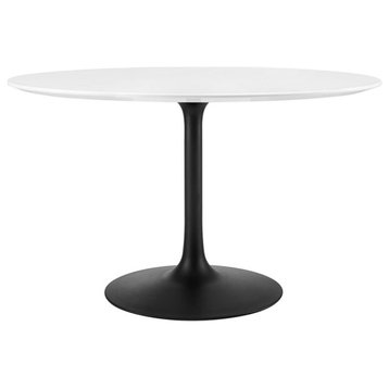 Modway Lippa 48" Round Lacquered MDF Dining Table in Black/White