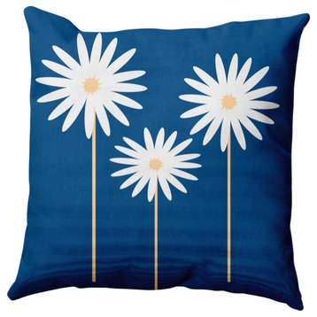 Floral Print Decorative Throw Pillow, Dark Cobalt Blue, 26"x26"
