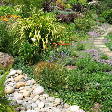 flagstone path through garden