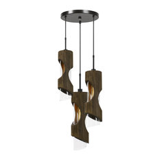 60W Zamora 3-Light Wood Pendant With Clear Glass Shade