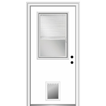Mini Blinds 1/2 Lite, Pet Steel Front Door, 33.5"x81.75", Left Hand in-Swing
