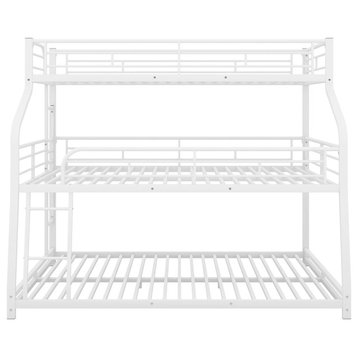 Gewnee Twin XL/Full XL/Queen Triple Bunk Bed with Long and Short Ladder in White