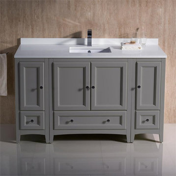 Fresca Oxford 54" Traditional Wood Bathroom Cabinet with Top/Sink in Gray
