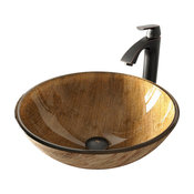 VIGO Amber Sunset Glass Vessel Sink and Linus Faucet, Antique Rubbed Bronze