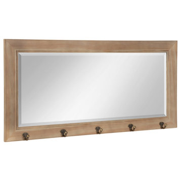 Traditional Framed Pub Mirror With 5 Metal Hooks, Gray