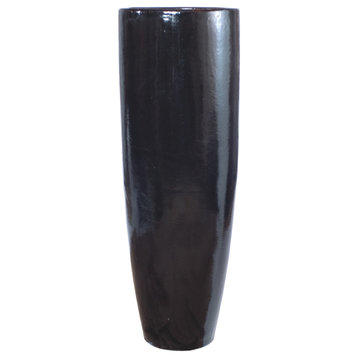 54 in. Tall Round Black Ceramic Pot