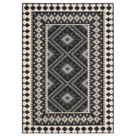 Safavieh Veranda Collection VER099 Indoor-Outdoor Rug, Black/Creme, 4'x5'7"