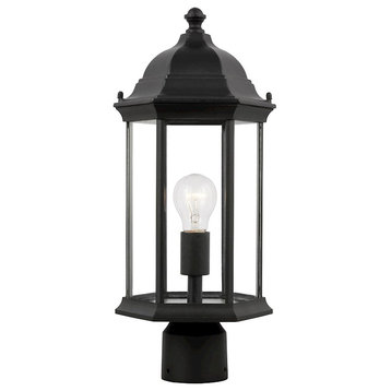 Sea Gull Sevier Medium 1 Light Outdoor Post Lantern, Black/Clear