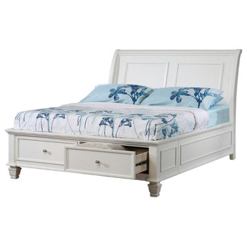 Coaster Selena Wood Full Sleigh Bed with Footboard Storage in White