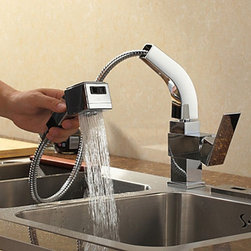 Contemporary Solid Brass Pull Out Kitchen Tap Chrome Finish TQ0761 - Kitchen Faucets