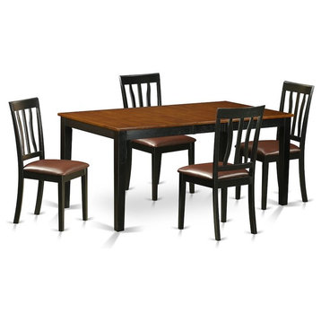 5-Piece Kitchen Table Set, Dining Table and 4 Wood Kitchen Chairs, Black