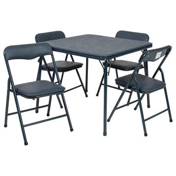Flash Furniture 5PC Metal Kids Folding Activity Table and Chairs Set in Navy