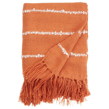 Throw Blanket With Striped Design, Rust, 50"x60"