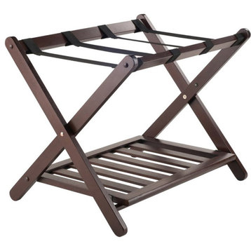 Pemberly Row Transitional Solid Wood Luggage Rack with Shelf in Cappuccino
