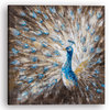 Hand Painted oil painting "Majestic Blue Plumage Peacock" original Art