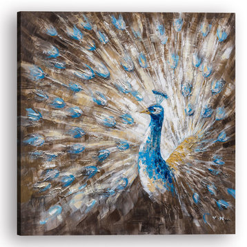 Hand Painted oil painting "Majestic Blue Plumage Peacock" original Art