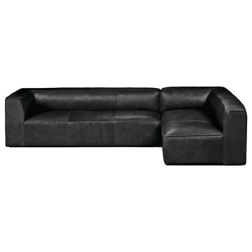 Cooper Right Arm Sectional Leather Sofa, Black