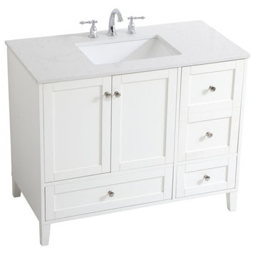 Elegant Decor Sommerville 42" Single Quartz Top Bathroom Vanity in White